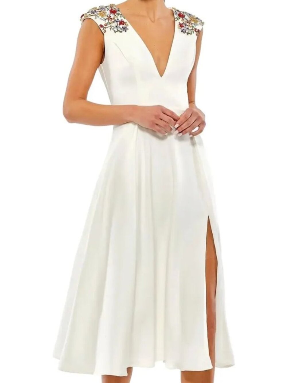 Ieena by Mac Duggal White Multi Beaded Midi Dress NWT sz 12